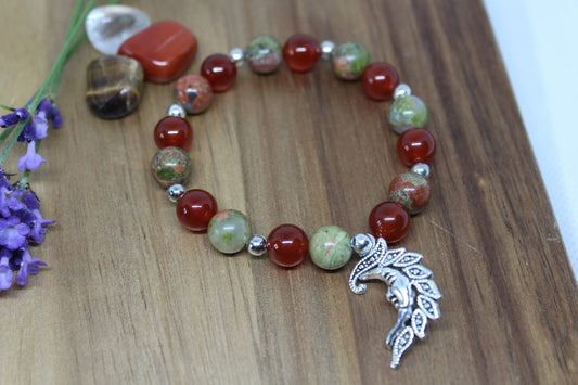 Bracelet pierres naturelles en Cornaline, Unakite "Spécial Clairvoyance "