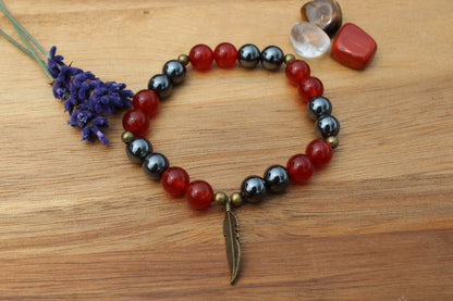 Bracelet pierres naturelles en Cornaline , Hématite