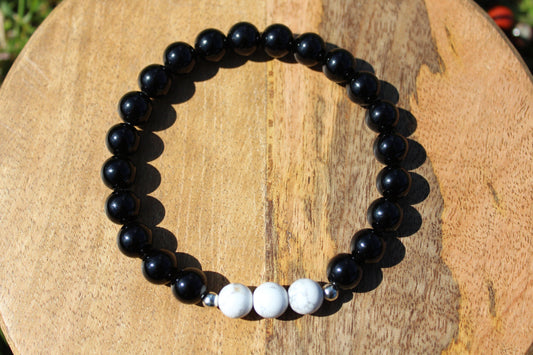 Bracelet élastique en pierres naturelles , Obsidienne , Howlite