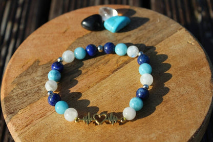 Bracelet élastique en pierres naturelles Aigue marine, Pierre de lune , Lapis lazuli
