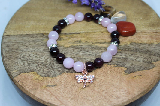 Bracelet pierres naturelles Quartz rose, Grenat " Spécial Ancrage "