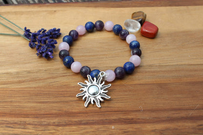 Bracelet pierres naturelles en Quartz rose , Améthyste , Lapis Lazuli