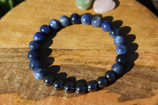 Bracelet en pierres naturelles Hématite , Sodalite