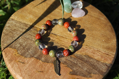 Bracelet élastique en pierres naturelles Unakite , Jaspe Rouge , Cristal de Roche "Spécial FIV"