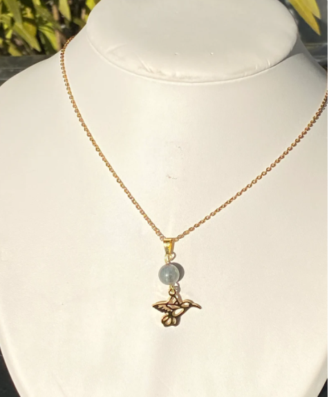 Collier colibri en acier inoxydable en pierres naturelles Labradorite