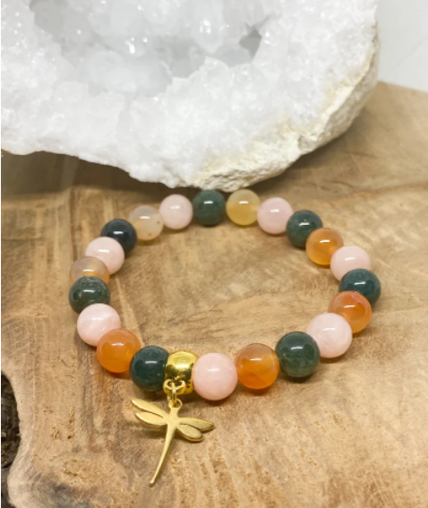 Bracelet en pierres naturelles Agate mousse , Pierre de soleil et Cornaline