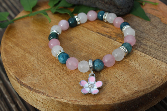 Bracelet pierres naturelles Apatite , pierre de lune et Quartz rose