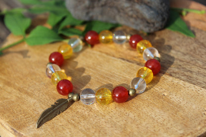 Bracelet en pierres naturelles en Citrine , Cornaline et Cristal de Roche