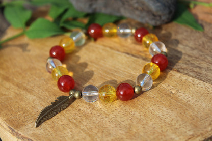 Bracelet en pierres naturelles en Citrine , Cornaline et Cristal de Roche