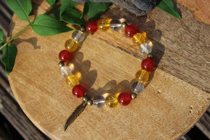 Bracelet en pierres naturelles en Citrine , Cornaline et Cristal de Roche