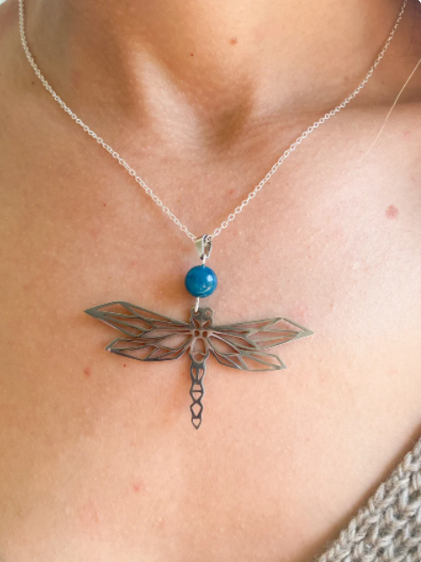 Collier en acier inoxydable avec pierres naturelles Apatite