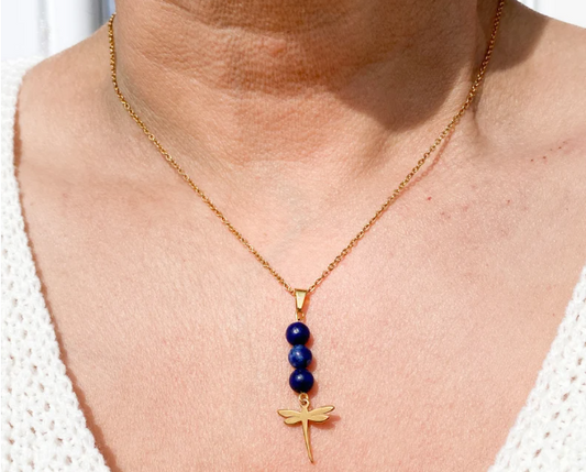 Collier en acier inoxydable avec pierres naturelles Lapis lazuli