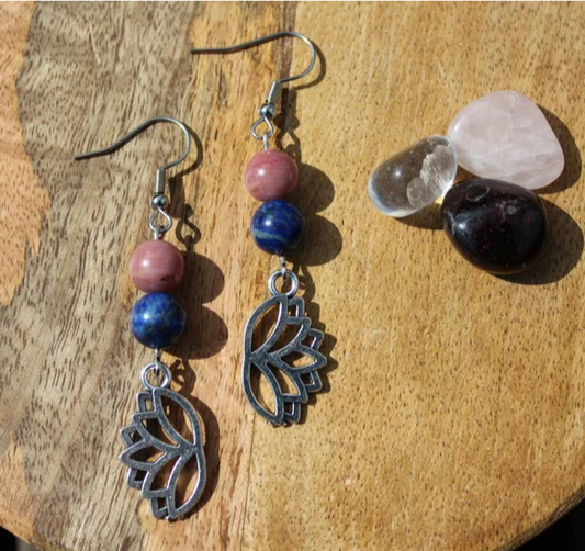 Boucles d'oreilles en pierres naturelles en Lapis Lazuli et Rhodochrosite