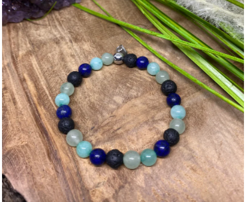 Bracelet en pierres naturelles avec Aventurine, Pierre de lave, Amazonite et Lapis Lazuli