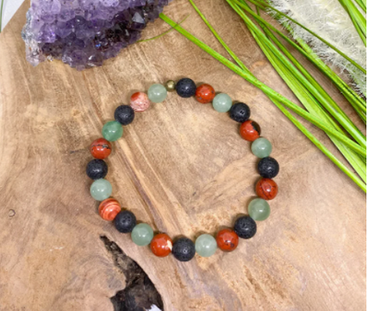 Bracelet en pierres naturelles avec Aventurine, Jaspe rouge et pierre de lave