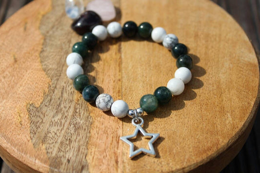 Bracelet pierres naturelles en Agate mousse et howlite
