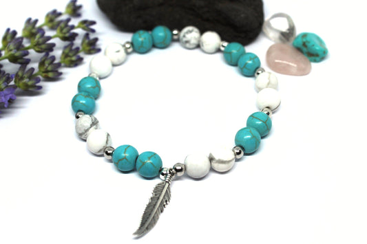 Bracelet en pierres naturelles Howlite et Howlite Turquoise