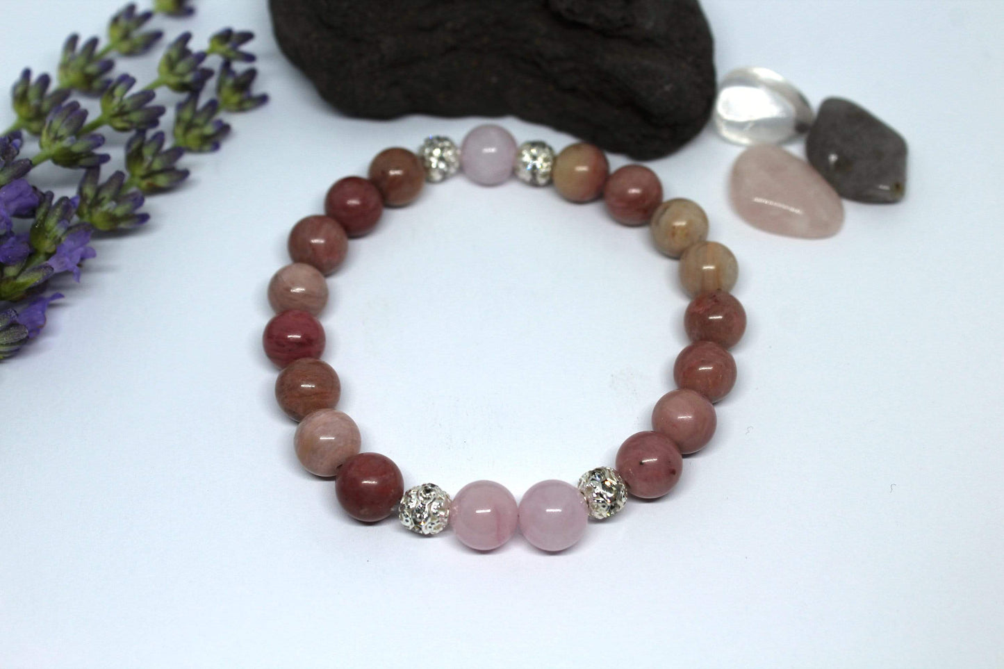 Bracelet en pierres naturelles Rhodochrosite et Quartz rose