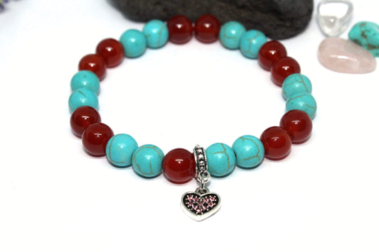 Bracelet en pierres naturelles Cornaline et Howlite Turquoise