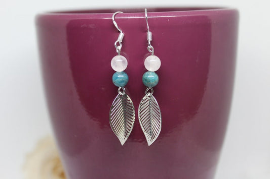 Boucles d'oreilles en argent 925 en pierres naturelles Apatite et Pierre de Lune