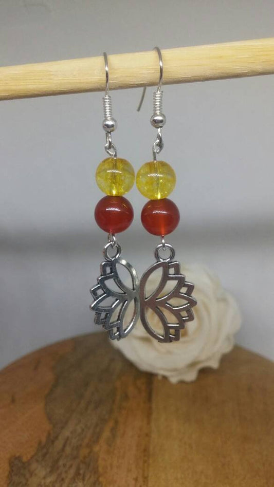 Boucles d'oreilles lotus avec pierre naturelle Citrine et Cornaline