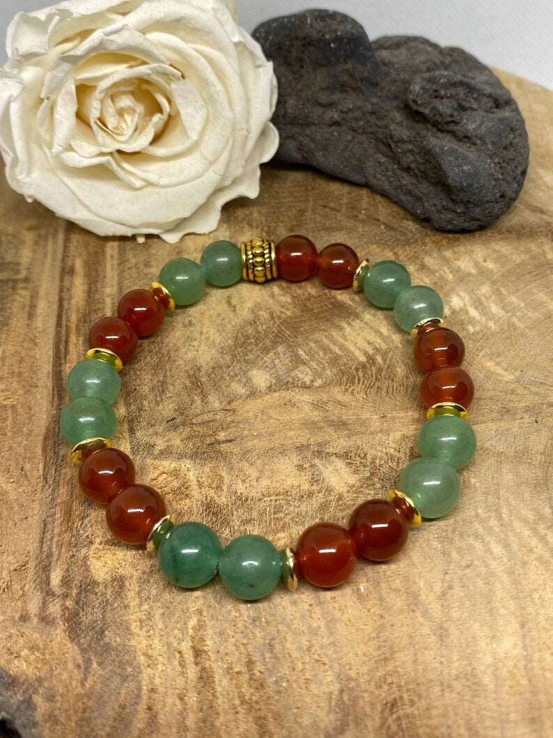 Bracelet en pierres naturelles , Aventurine , Cornaline