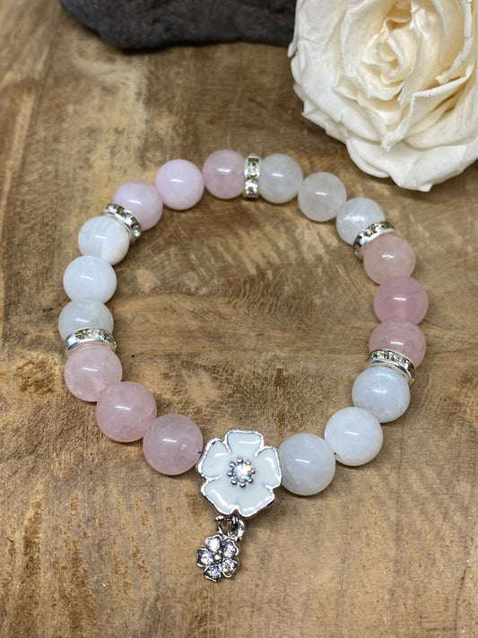 Bracelet en pierres naturelles Pierre de lune et Quartz rose