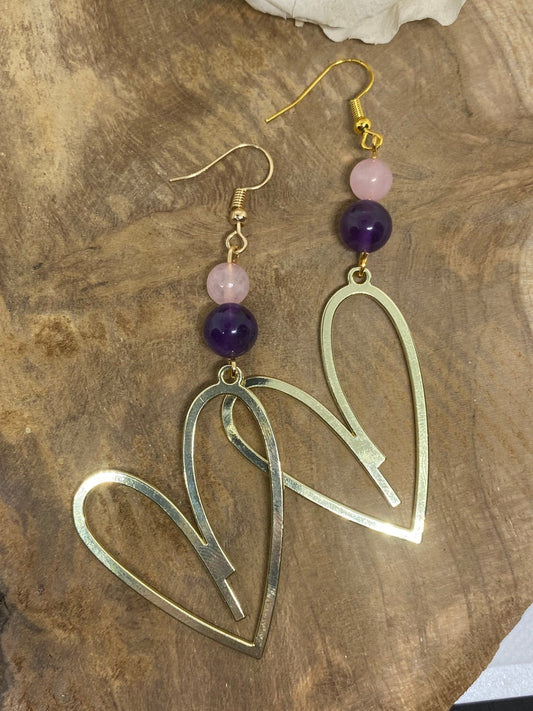 Boucles d'oreilles en pierre naturelle Améthyste et Quartz rose