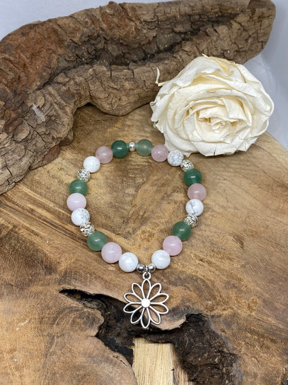 Bracelet en pierres naturelles Aventurine, Quartz Rose, Howlite  " sérénité "