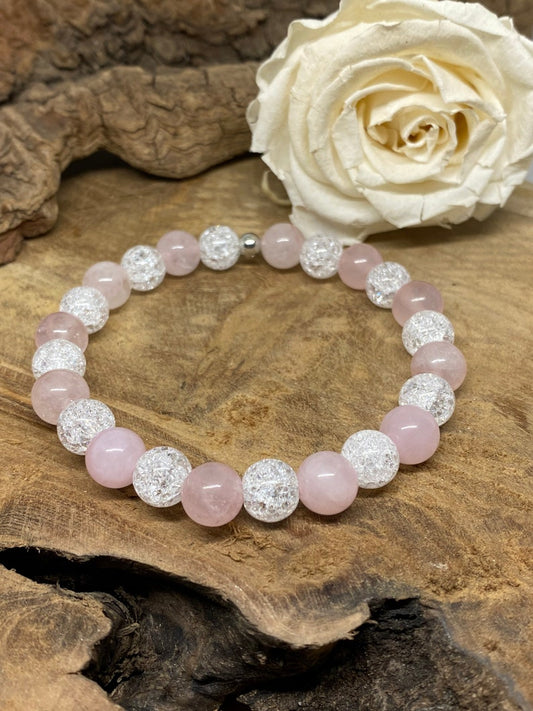 Bracelet en pierres naturelles  Quartz rose et Cristal de roche