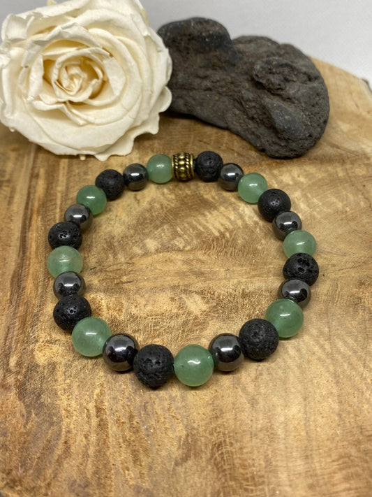 Bracelet en pierres naturelles avec Aventurine, hématite et pierre de lave