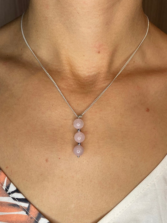 Collier en acier inoxydable en pierres naturelles Quartz rose