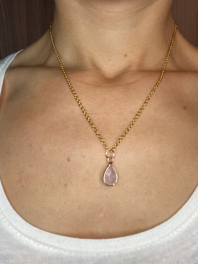 Collier en acier inoxydable en pierres naturelles Quartz rose