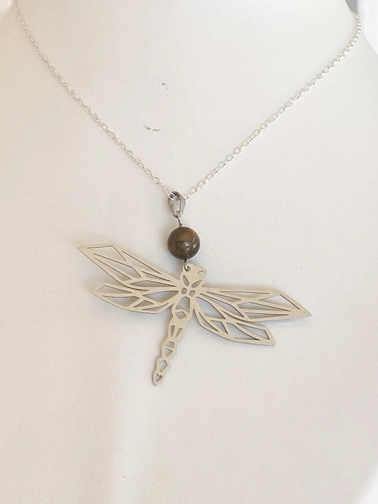 Collier en acier inoxydable avec pierres naturelles Œil de tigre