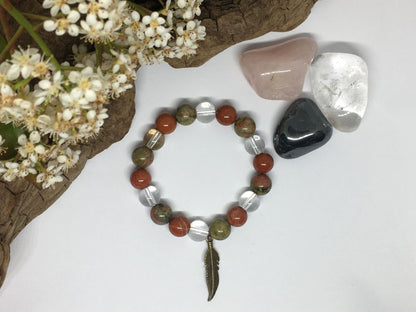 Bracelet élastique en pierres naturelles Unakite , Jaspe Rouge , Cristal de Roche "Spécial FIV"