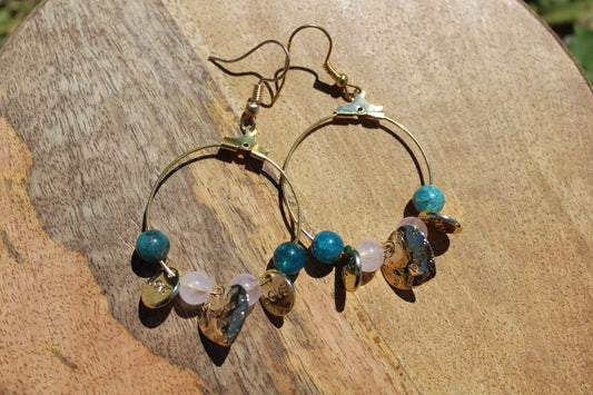 Boucles d'oreilles en Apatite et Quartz Rose