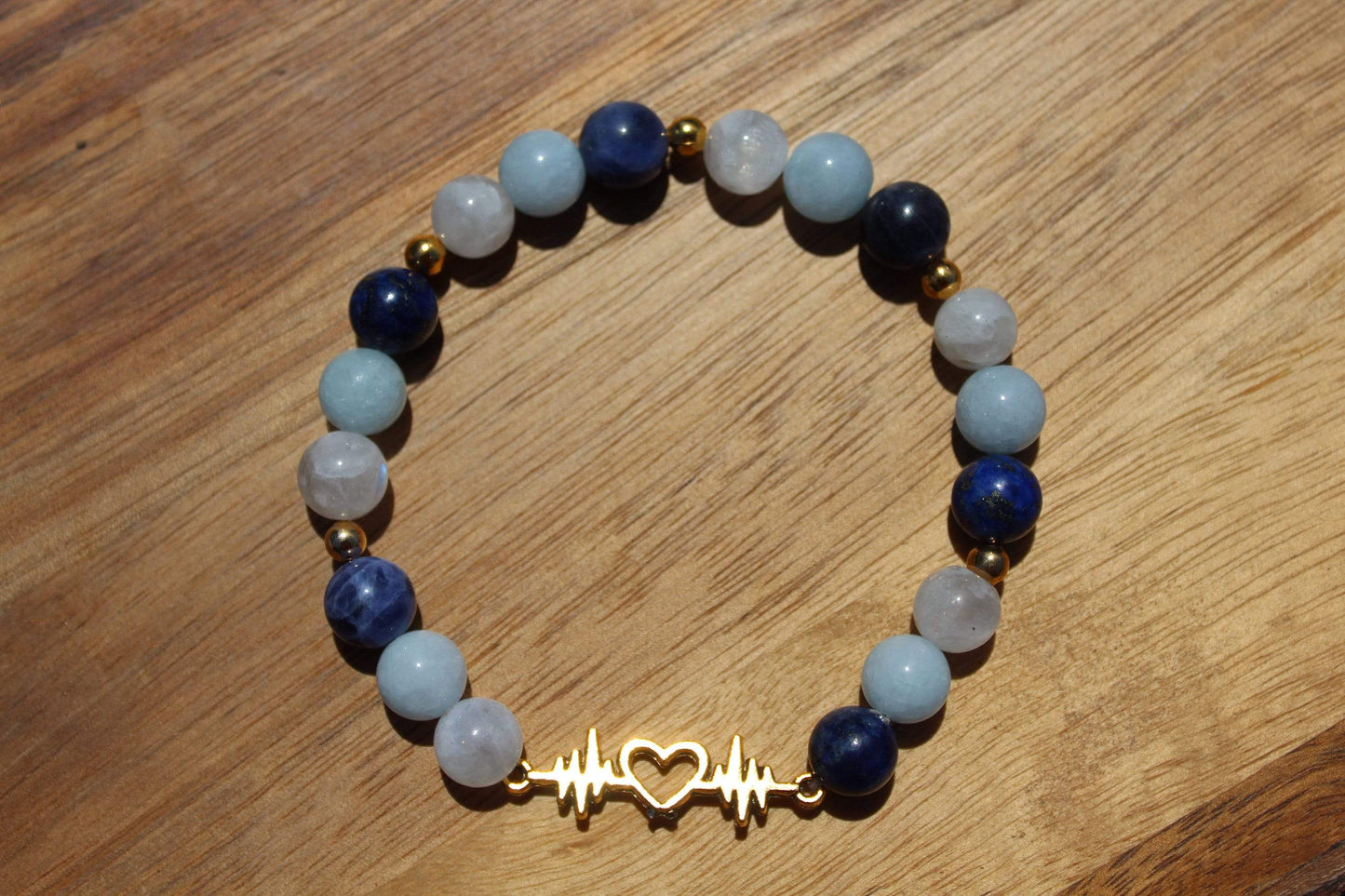Bracelet élastique en pierres naturelles Aigue marine, Pierre de lune , Lapis lazuli