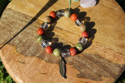 Bracelet élastique en pierres naturelles Unakite , Jaspe Rouge , Cristal de Roche "Spécial FIV"