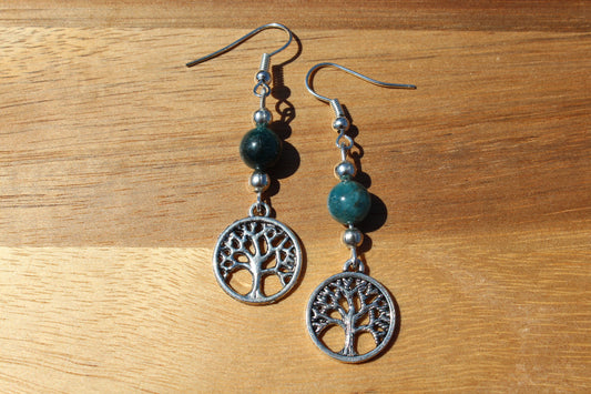 Boucles d'oreilles Arbre de vie avec pierre naturelle Agate bleu