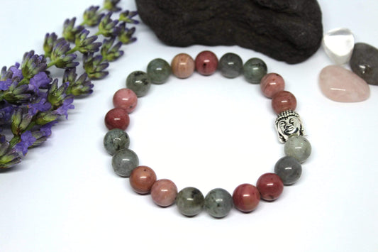 Bracelet pierres naturelles en Labradorite et Rhodochrosite