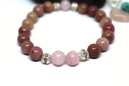 Bracelet en pierres naturelles Rhodochrosite et Quartz rose