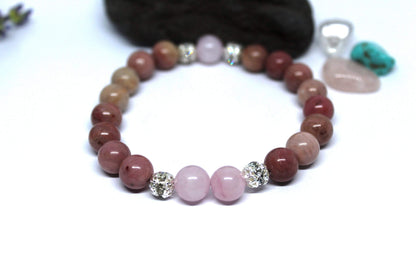 Bracelet en pierres naturelles Rhodochrosite et Quartz rose