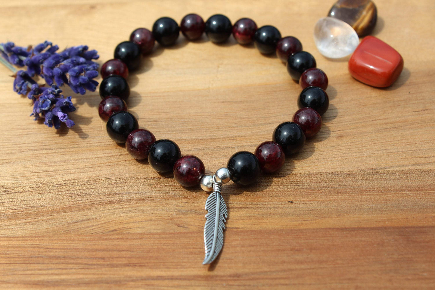 Bracelet en pierres naturelles en Grenat et Obsidienne noir