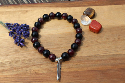 Bracelet en pierres naturelles en Grenat et Obsidienne noir