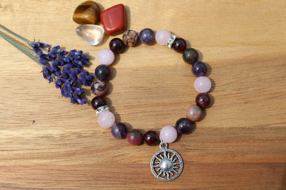 Bracelet pierres naturelles Quartz rose, Grenat , Rhodonite , Améthyste