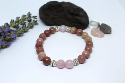 Bracelet en pierres naturelles Rhodochrosite et Quartz rose