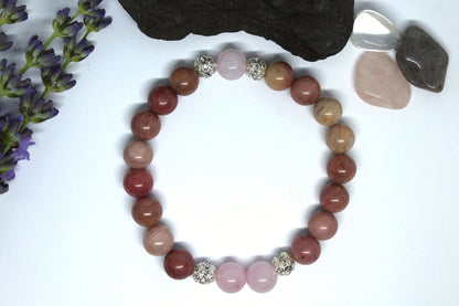 Bracelet en pierres naturelles Rhodochrosite et Quartz rose