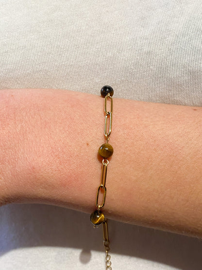 Bracelet œil de tigre en acier inoxydable