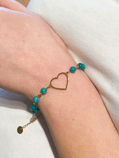 Bracelet Amazonite cœur en acier inoxydable