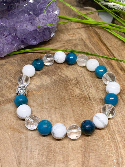 Bracelet minceur apatite , howlite et cristal de roche